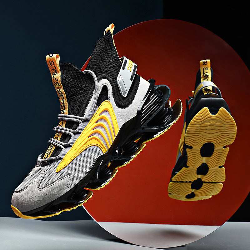 black and yellow bottom basketball sneakers