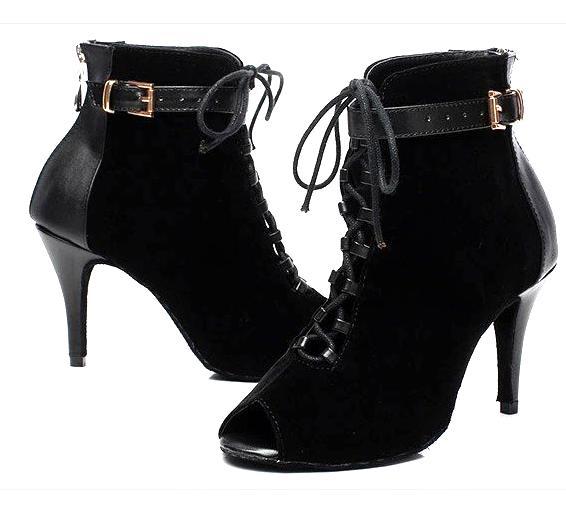 black lace-up peep toe high heels