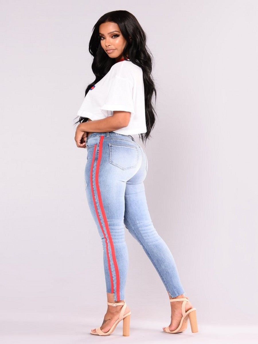 Red Side Stripe Denim Jeans – Onassis Krown - Main Image