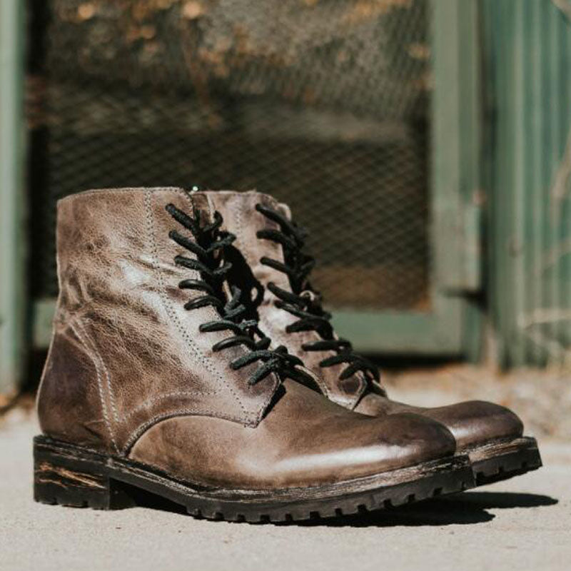 chocolate brown leather army boots
