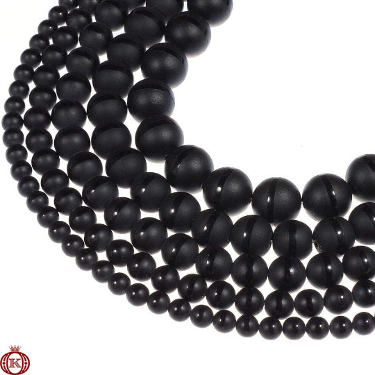 matte black shiny line onyx agate gemstone beads