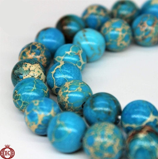 turquoise blue sea sediment imperial jasper gemstone beads