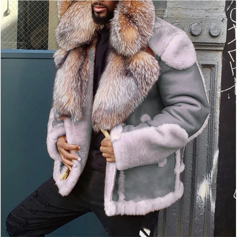 gray shearling sheepskin faux fur coat