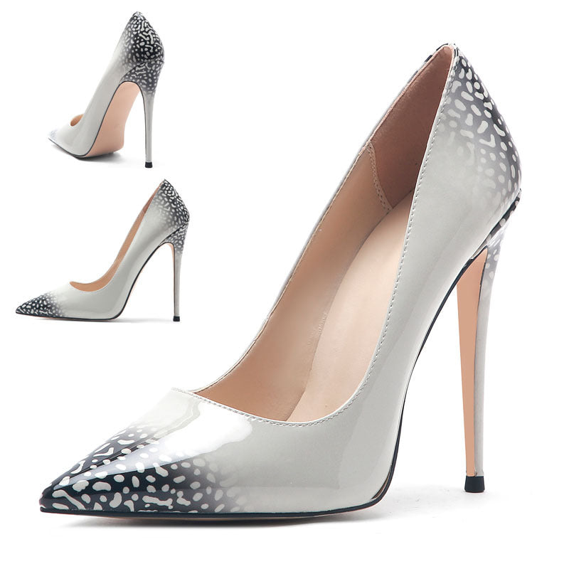 white and gray faded high heel pumps