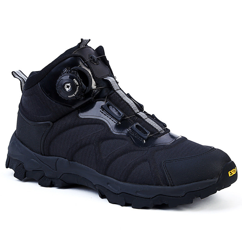 black athletic mountain hiking boots