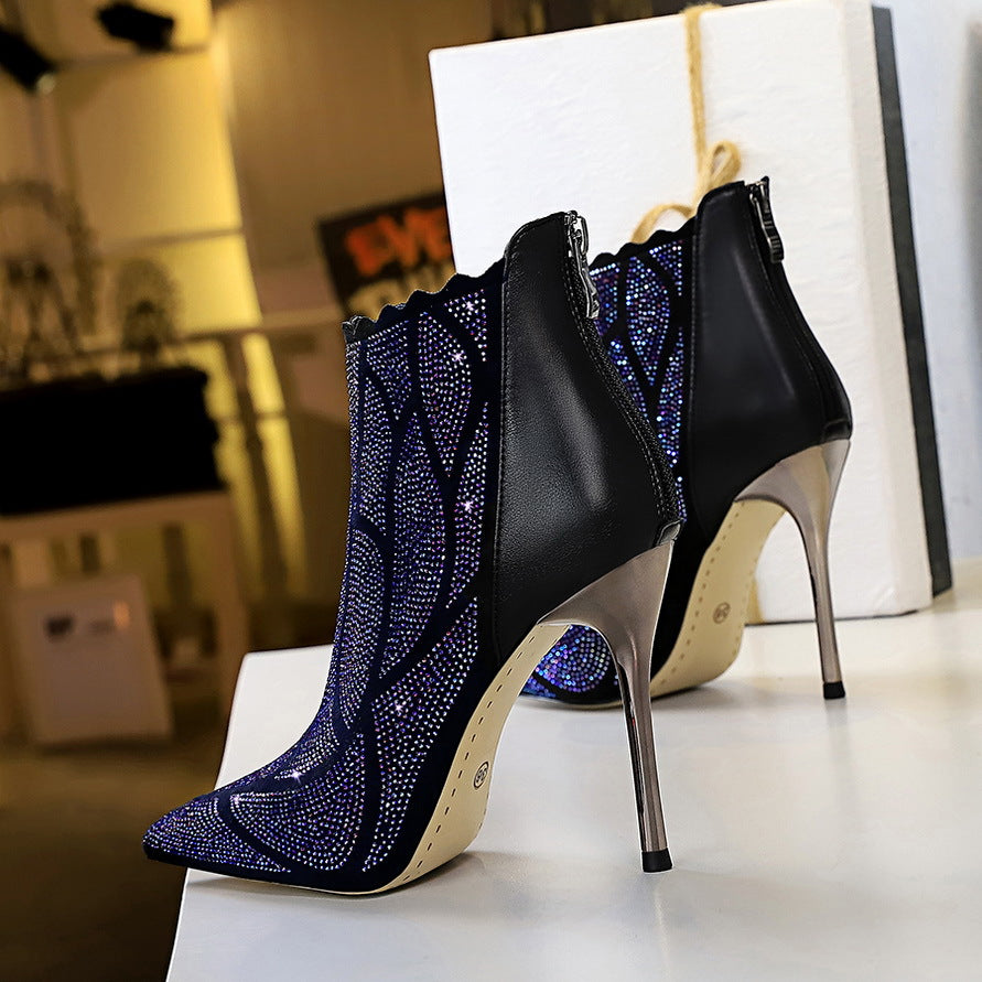 diamond clustered black leather dress high heels