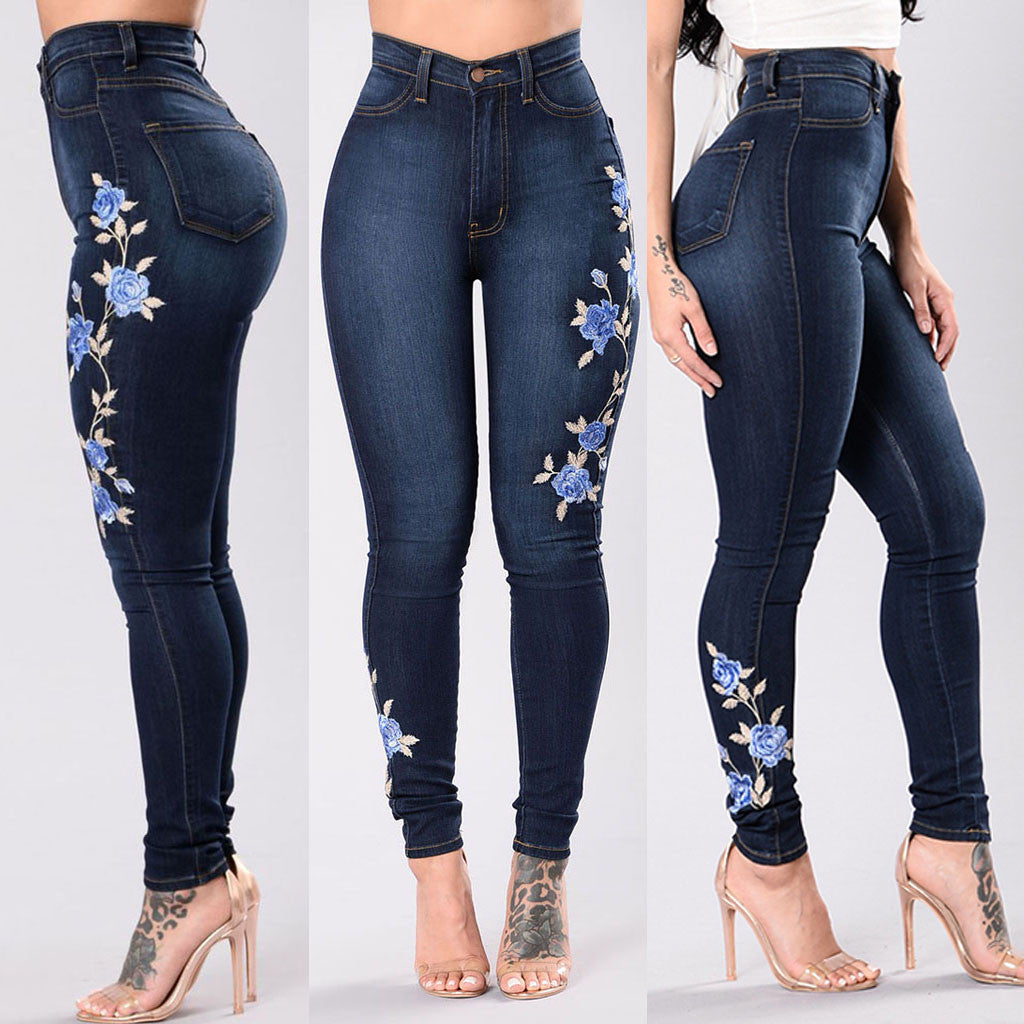 flower embroidered women's jeans