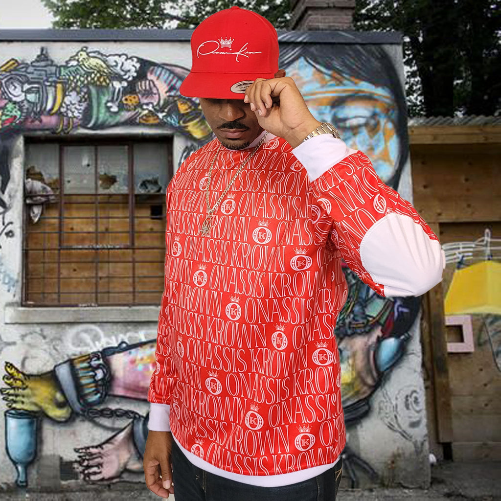 all over logo branded sweater red
