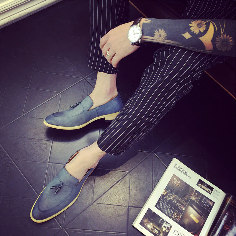 blue leather slip on loafers