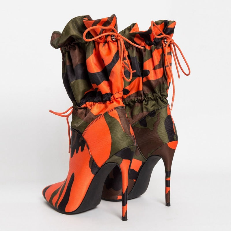 women's orange camouflage high heel boots