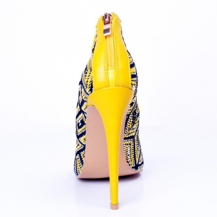 patent yellow leather zip-up high heel sandals