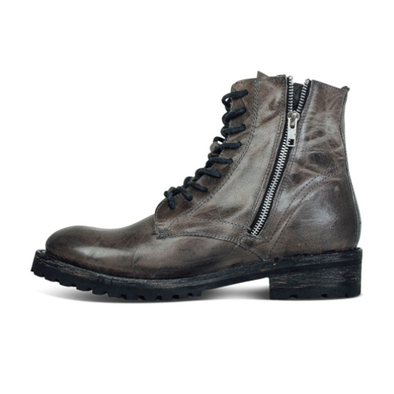 stone black leather army boots