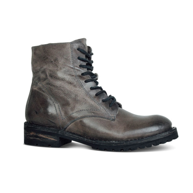 stone gray and brown army style boots