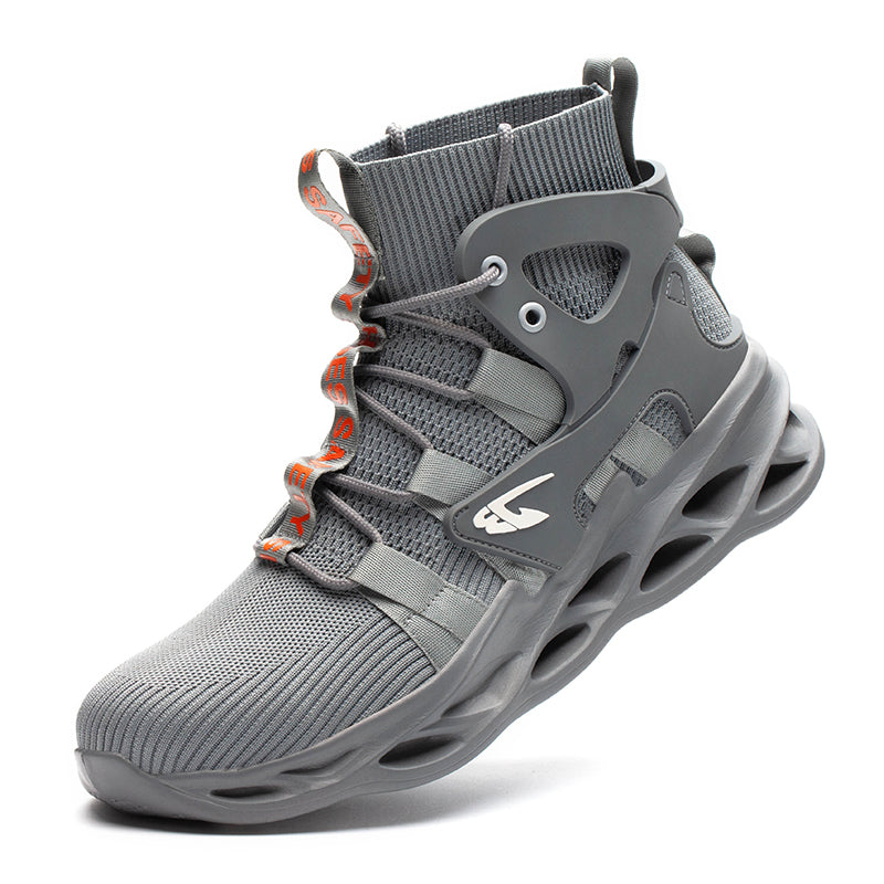 gray mesh blade heel bootstrap shoes
