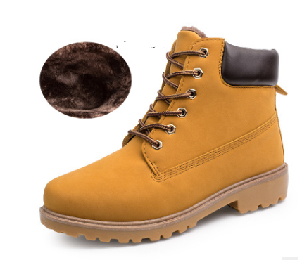 yellow construction boots with brown leather ankle