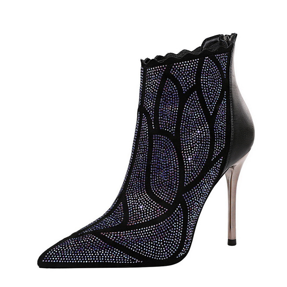 bedazzled black leather high heel dress shoes