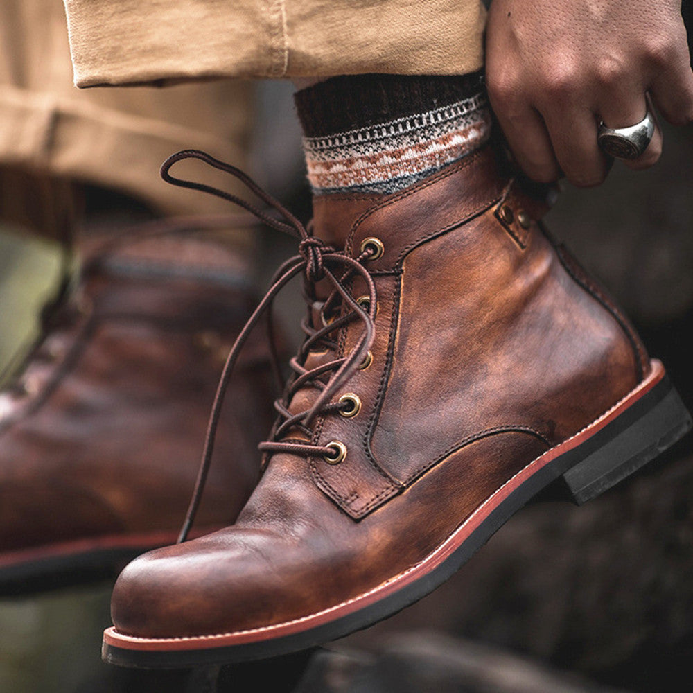 brown leather boots with bootstrap