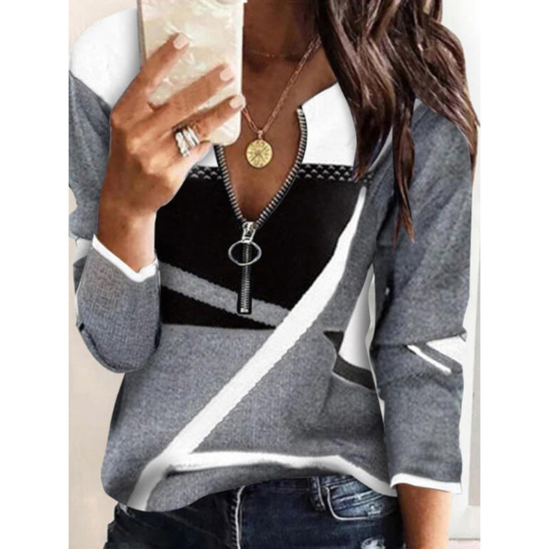women's ring zipper gray sweater