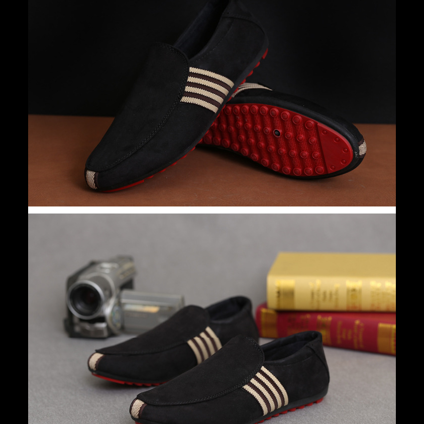 black red and beige suede walking shoes