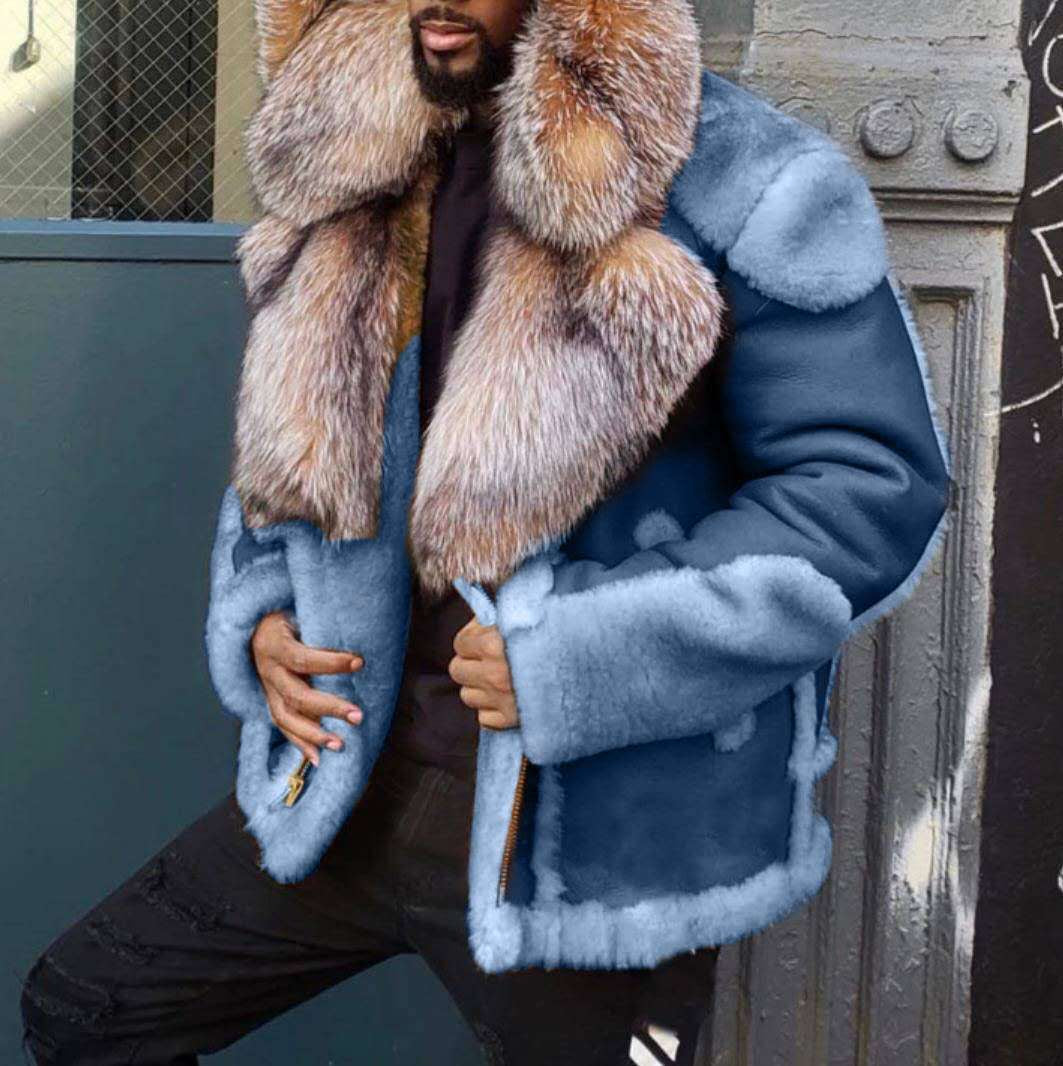 blue shearling sheepskin faux fur coat