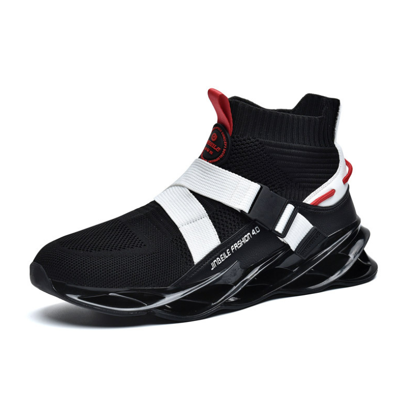 black mesh white strap athletic sneakers