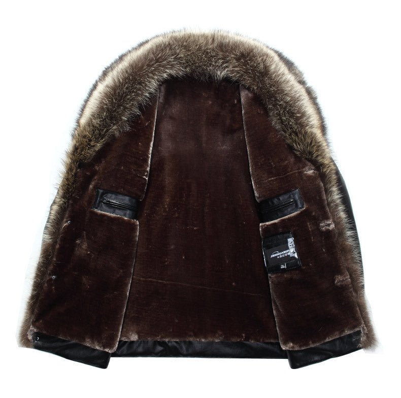men's leather fur collar coat