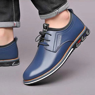 blue leather walking shoes