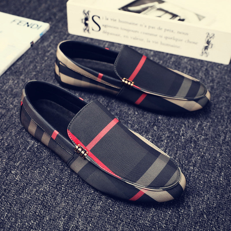 black red and gray plaid casual shoes