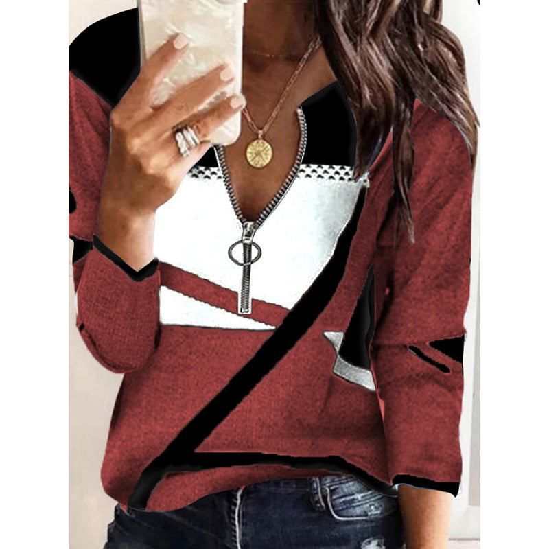 women's ring zipper red sweater