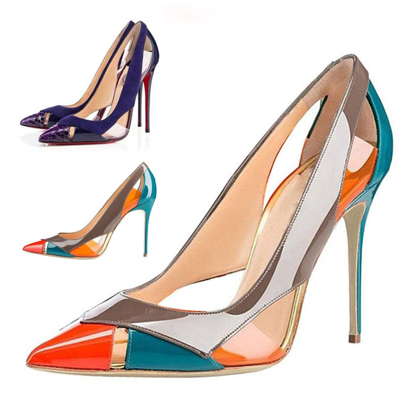 turquoise and orange patent high heel pumps