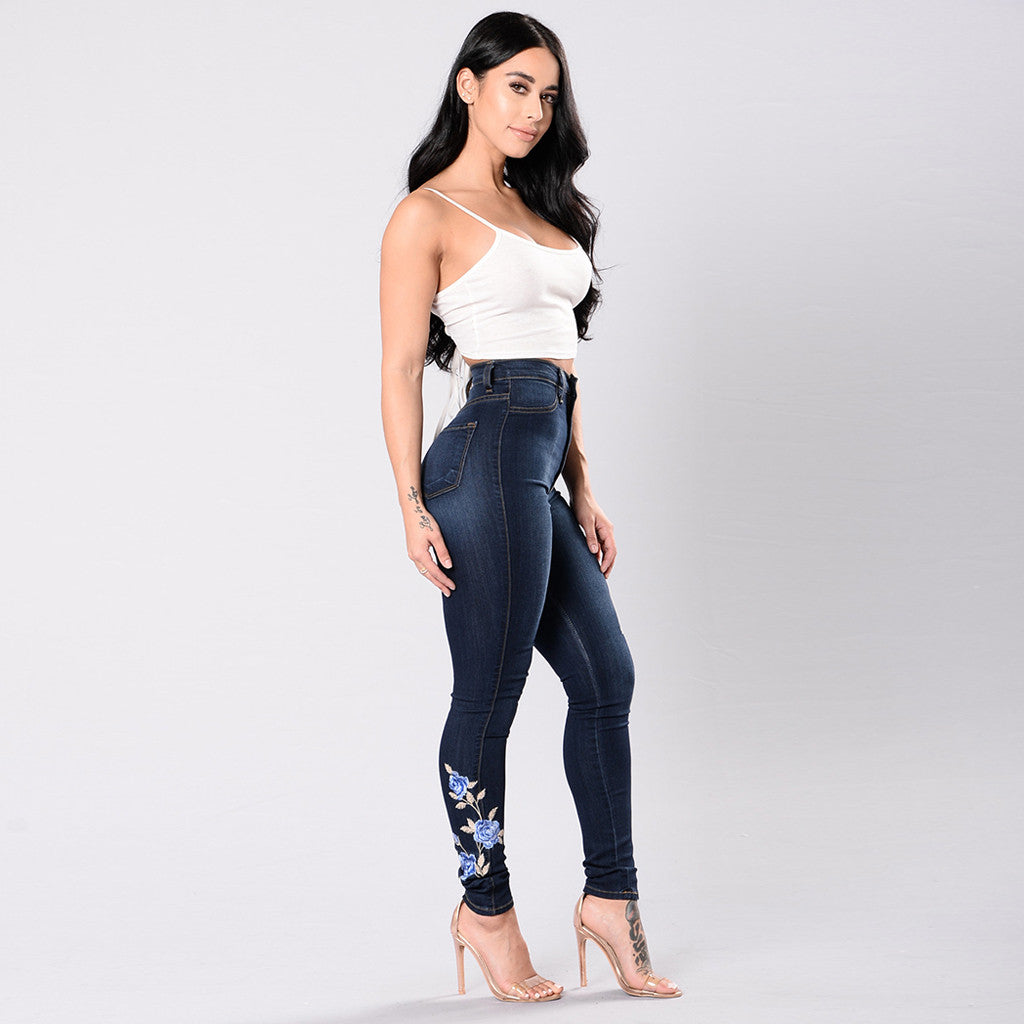 women's flower embroidered jeans