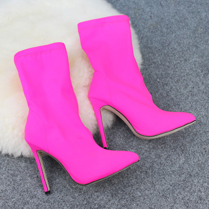 hot pink stretch cloth high ankle boots