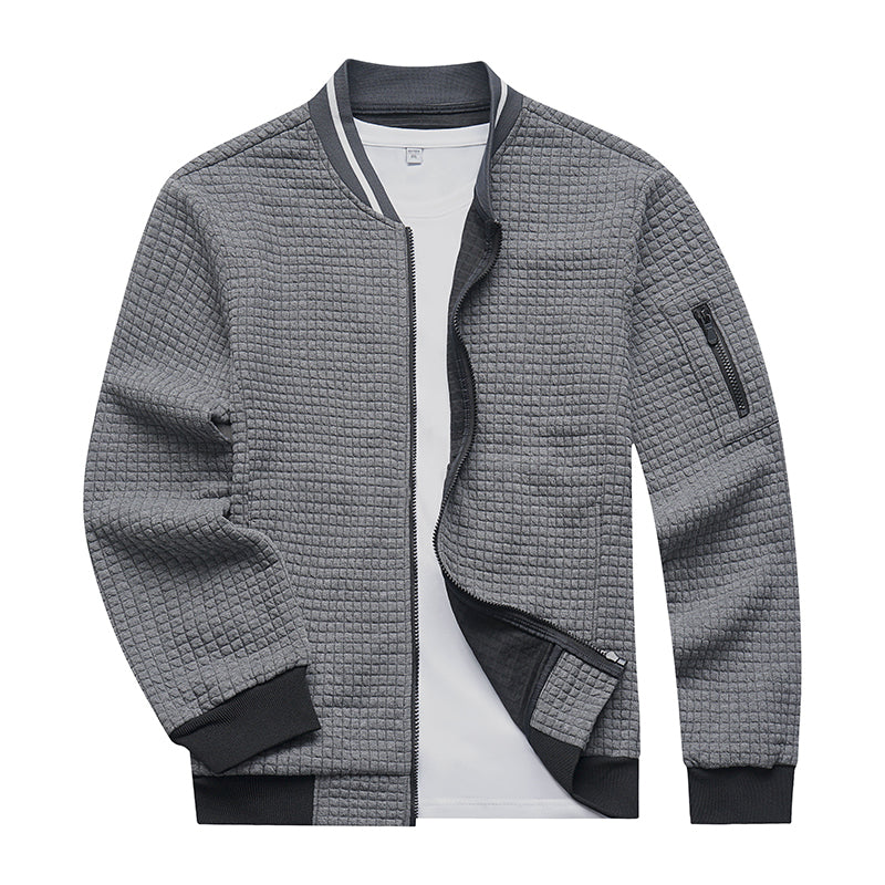 gray quilted jacket