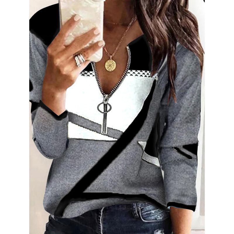 women's gray geometric long sleeve shirt