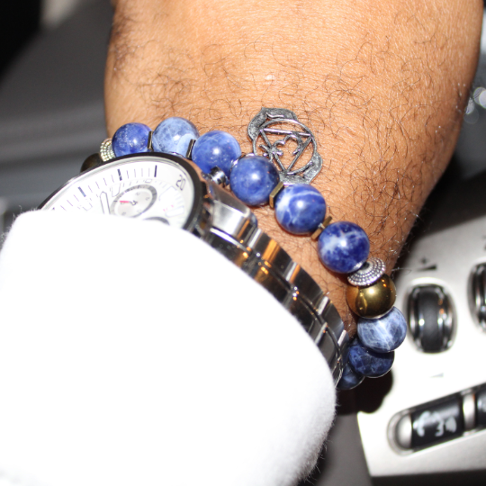 blue sodalite ajna charm gold hematite chakra bracelet