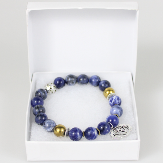 blue sodalite ajna charm gold hematite chakra bracelet