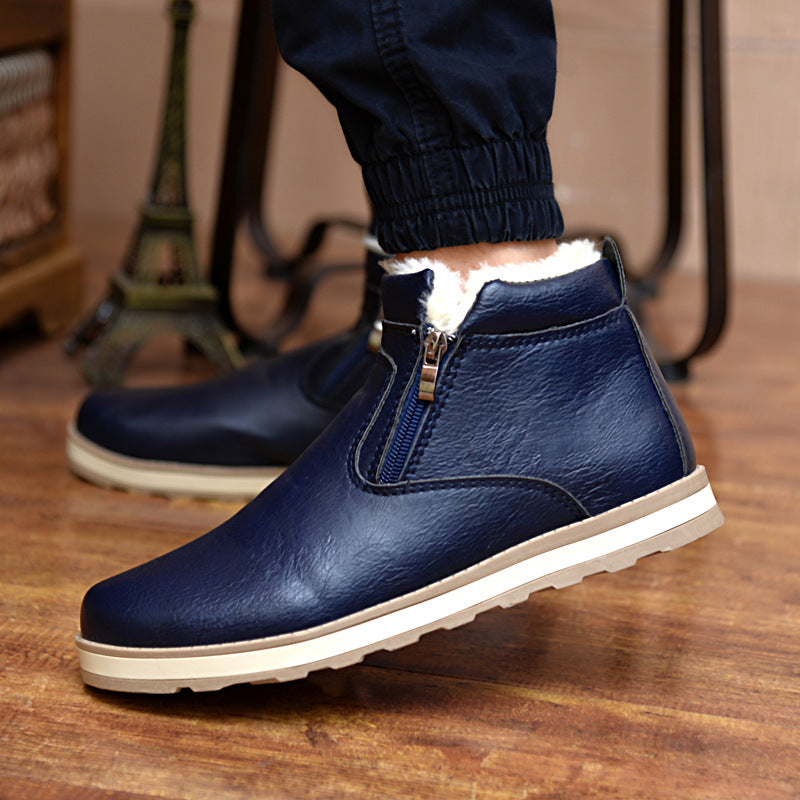 blue leather winter snow boots