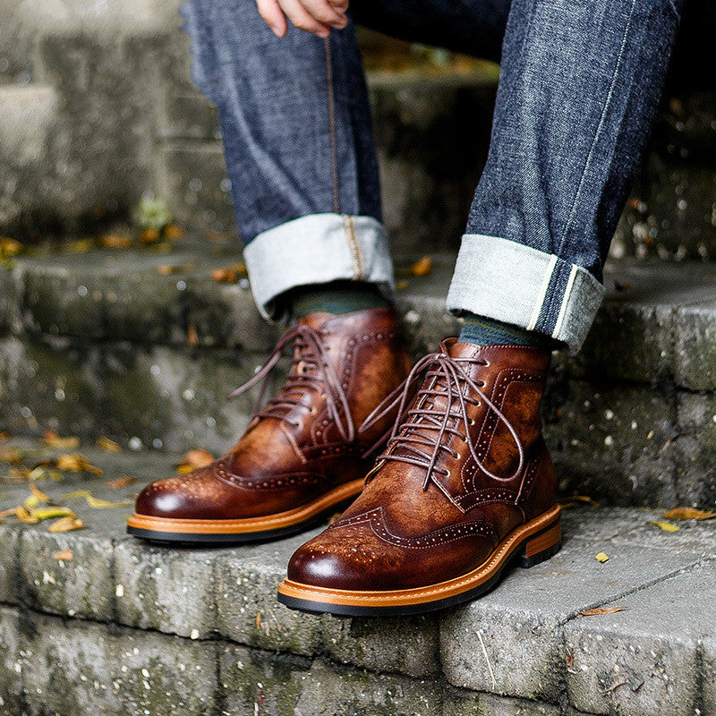 brown leather brogue boots