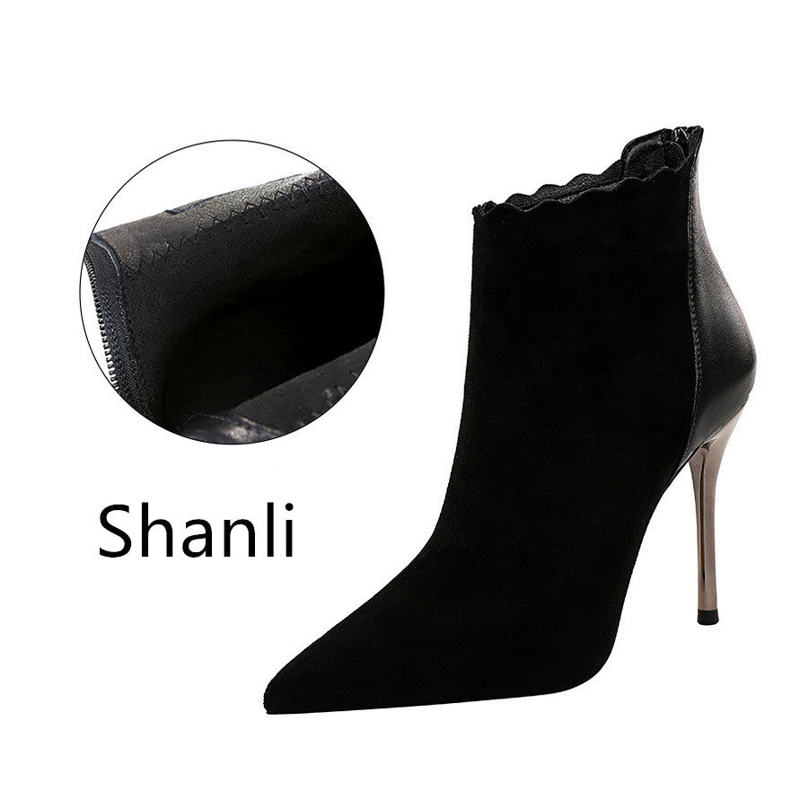 black suede and leather pumps