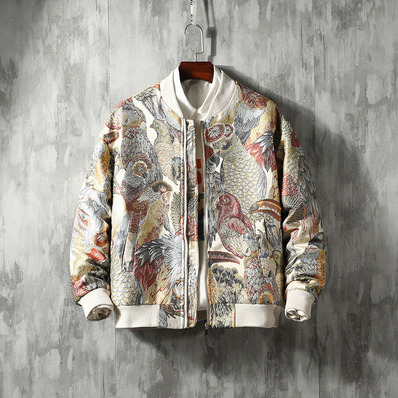 cream embroidered bomber jacket