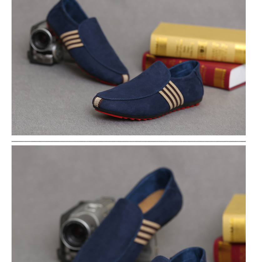 blue and beige stripe slip on loafers