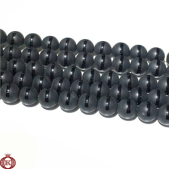 matte black shiny stripe onyx agate beads
