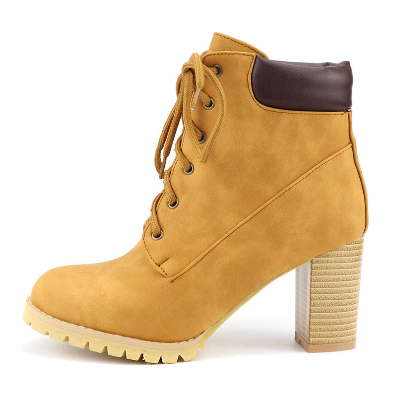 women stylish construction boots chunky heels