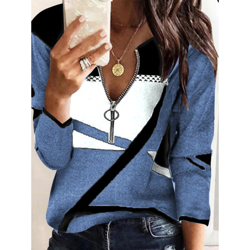 women's ring zipper blue sweater