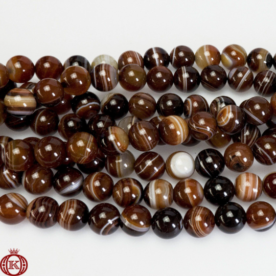polished brown stripe agate gemstone bead strands