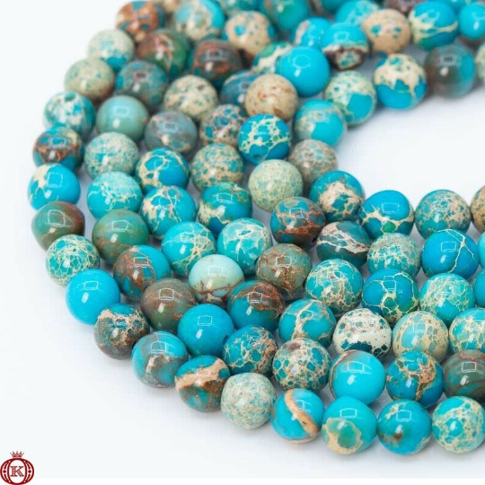 turquoise blue sea sediment imperial jasper gemstone bead strands