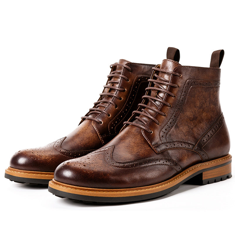 brogue brown leather boots