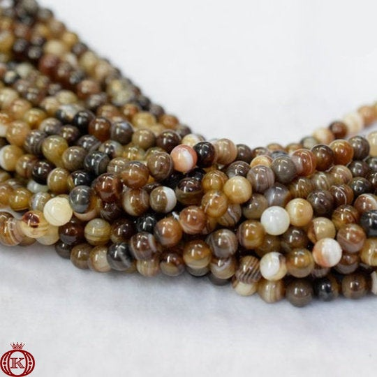 round brown stripe agate gemstone bead strands