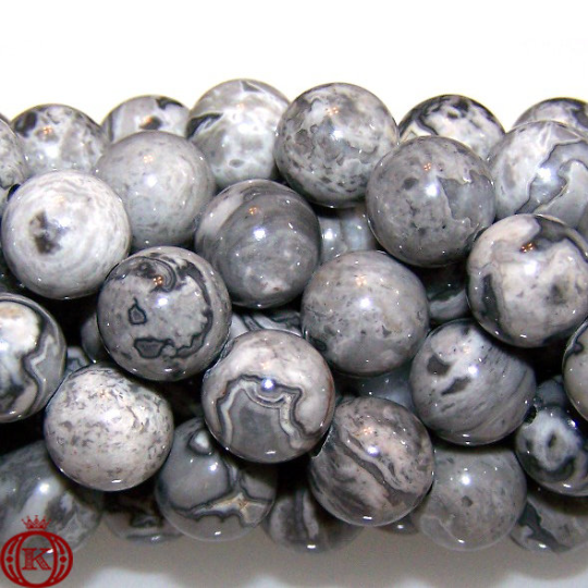 gray map jasper gemstone bead strands
