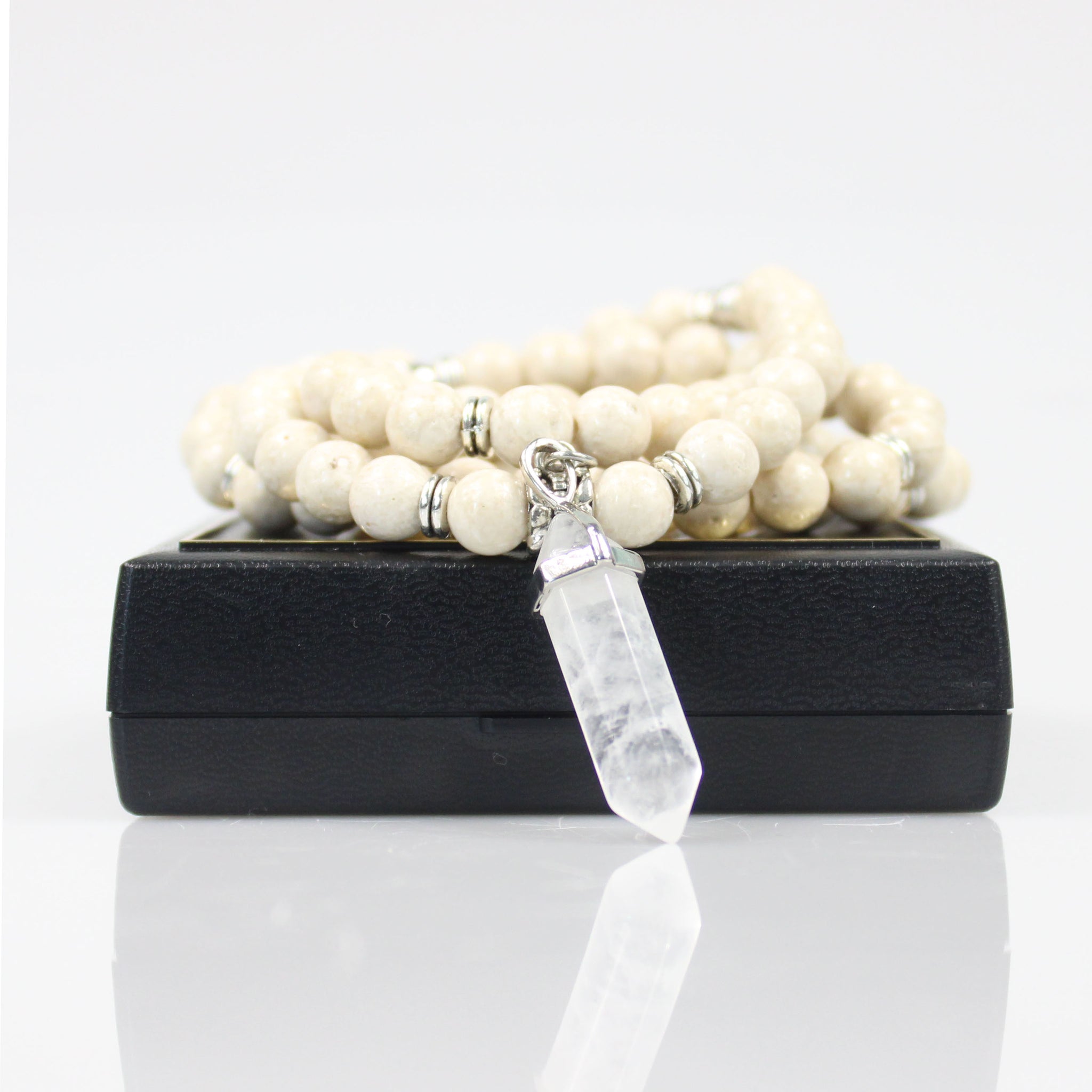 white turquoise crystal pendant prayer beads mala